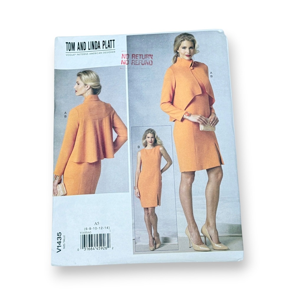 Vogue V1435 Sewing Pattern Tom and Linda Platt Jacket Dress Size 6-14 Uncut